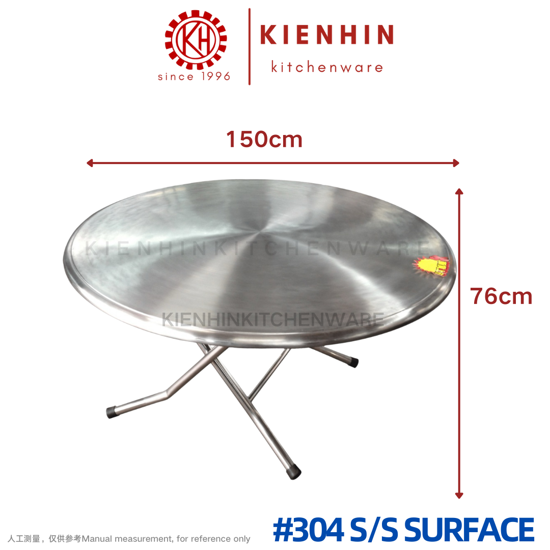 #304 S/S ROUND FOLDING TABLE WITH ROUND TUBE LEG (PLAIN DESIGN) <150*76CM> | 圆形老式圆脚桌 (简约桌面)