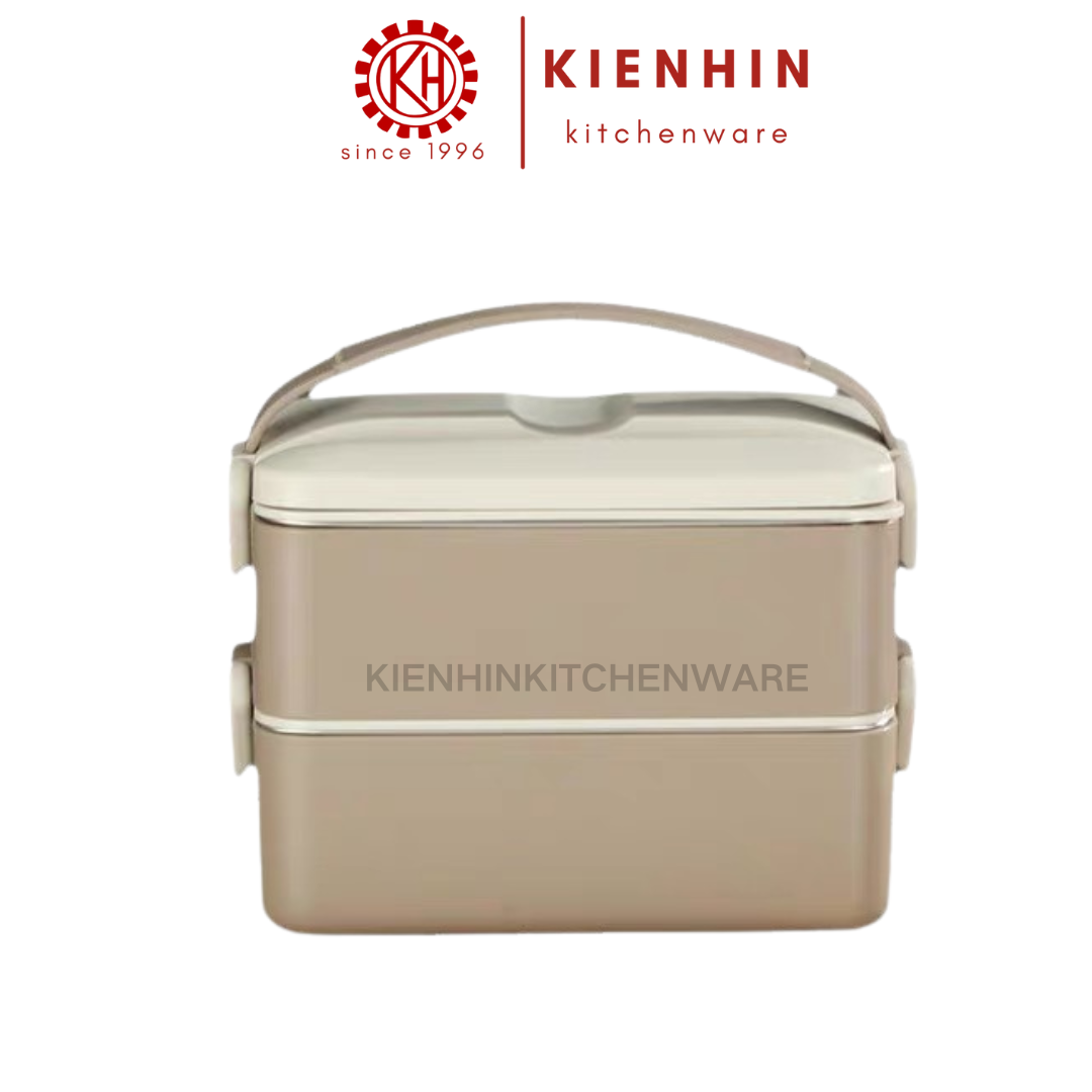 S/S 304+PP SQUARE 2 LAYER LUNCH BOX | BENTO < 1600ML > | 304不锈钢+PP方形双层饭盒 | 便当