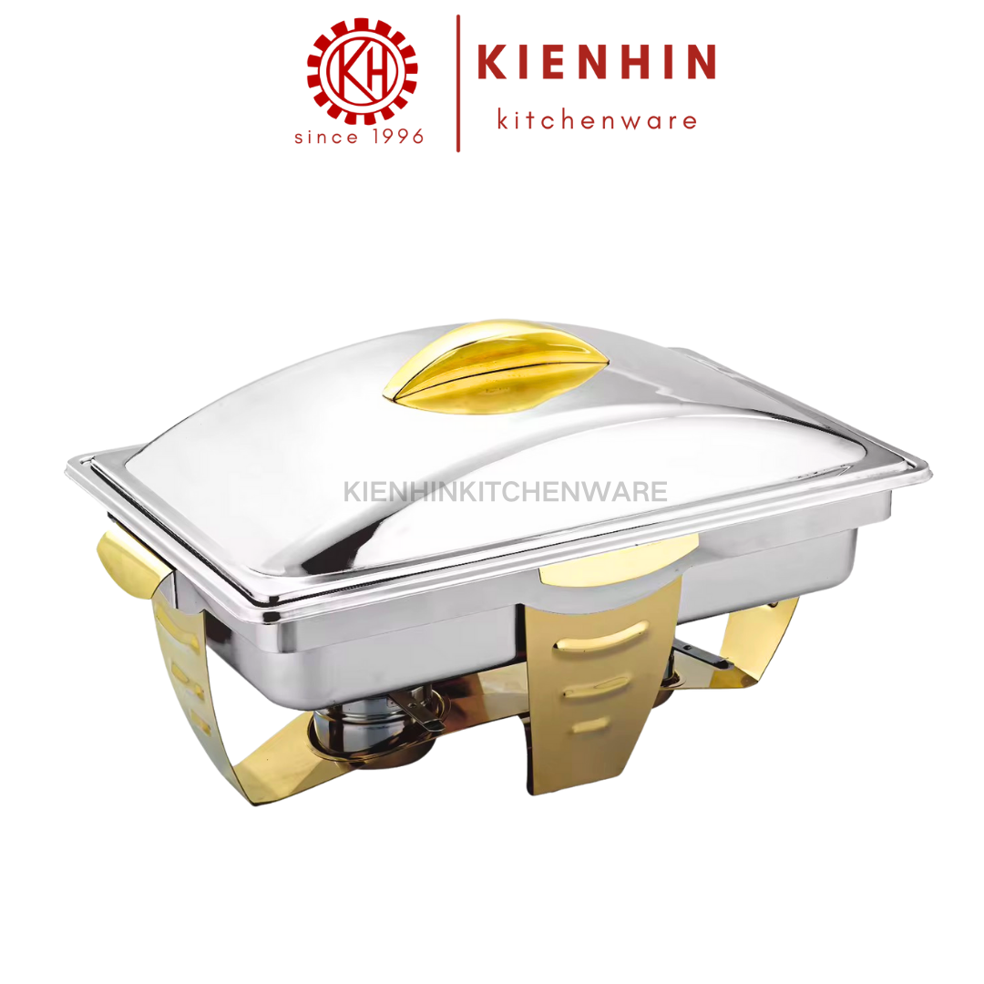 S/S RECTANGLE CHAFING DISH / BUFFET CONTAINER WITH HOLDER | 不锈钢镀金方形餐炉 (GOLD)