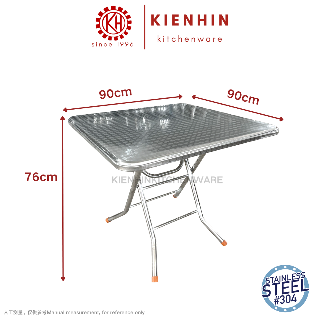 #304 S/S SQUARE FOLDING TABLE WITH ROUND TUBE LEG (COINS DESIGN) <90*90*76CM> | 方形老式圆脚桌 (五福铜钱桌面图案设计)