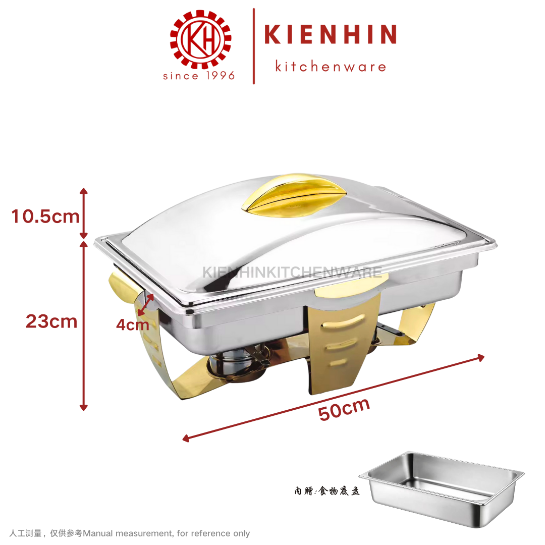 S/S RECTANGLE CHAFING DISH / BUFFET CONTAINER WITH HOLDER | 不锈钢镀金方形餐炉 (GOLD)