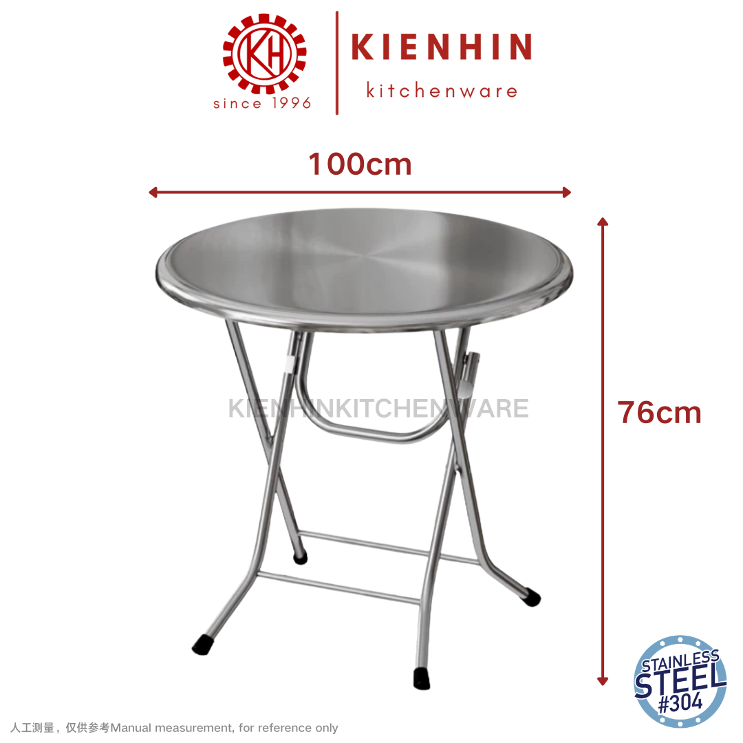 #304 S/S ROUND FOLDING TABLE WITH ROUND TUBE LEG (PLAIN DESIGN) <100*76CM> | 圆形老式圆脚桌 (简约桌面)