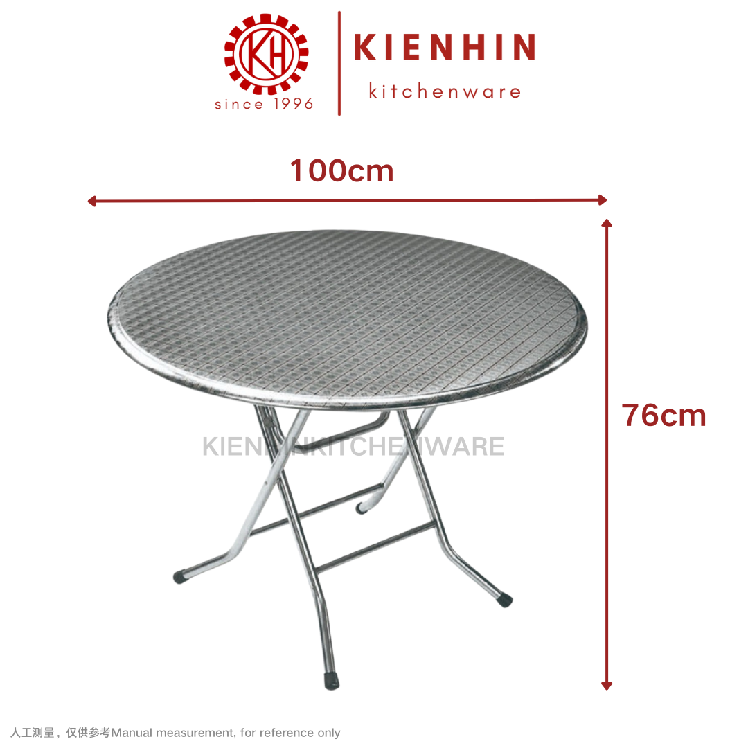 S/S ROUND FOLDING TABLE WITH ROUND TUBE LEG (PATTERN DESIGN) <100*76CM> | 圆形老式圆脚桌 (花纹桌面)