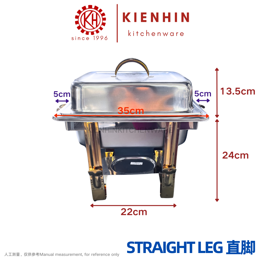 S/S RECTANGLE CHAFING DISH / BUFFET CONTAINER WITH HIGH-LEG HOLDER | 不锈钢镀金方形虎脚/直脚餐炉 (GOLD)