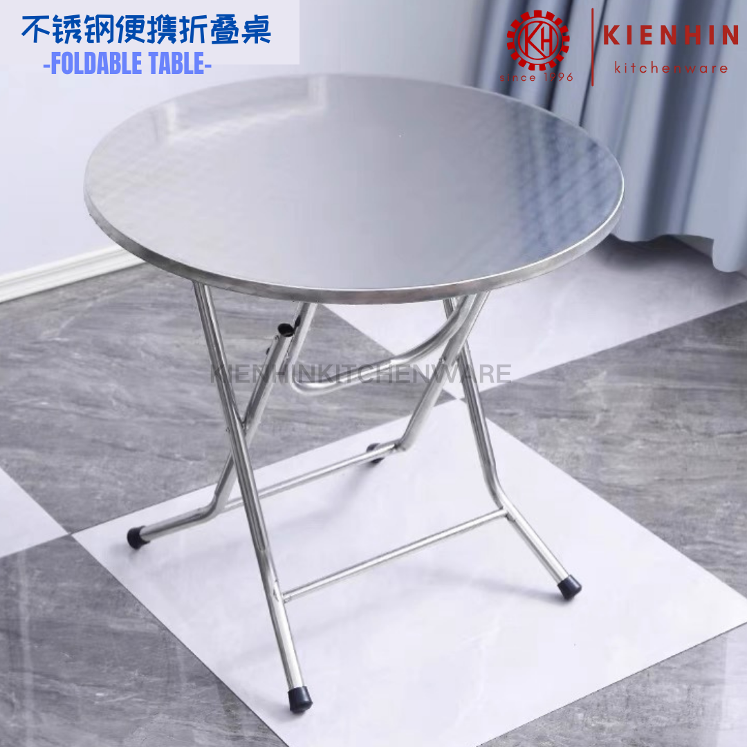 #304 S/S ROUND FOLDING TABLE WITH ROUND TUBE LEG (PLAIN DESIGN) <150*76CM> | 圆形老式圆脚桌 (简约桌面)