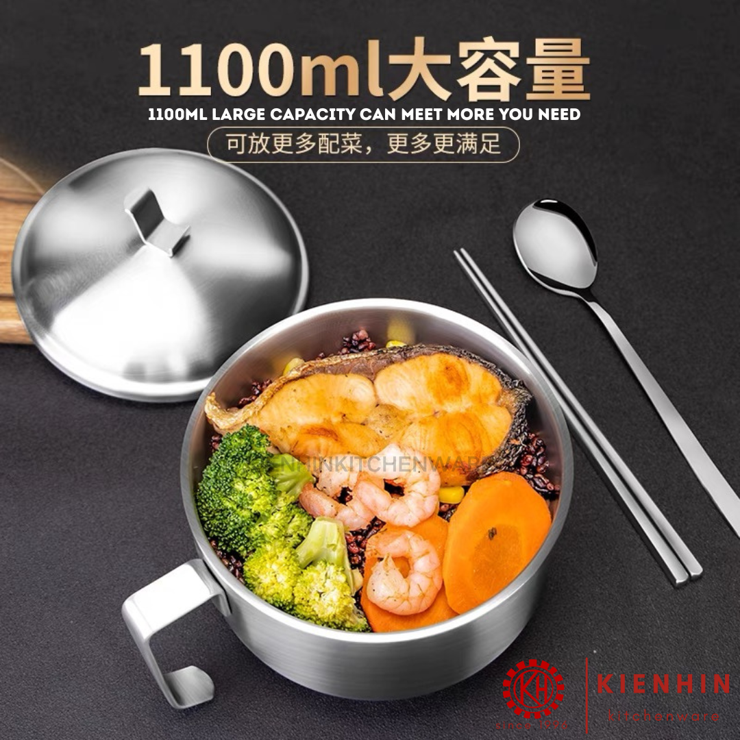 #304 S/S DOUBLE LAYER NOODLES BOWL \ HANDLED BOWL | #304不锈钢双层中空隔热泡面碗 < 1.8L >