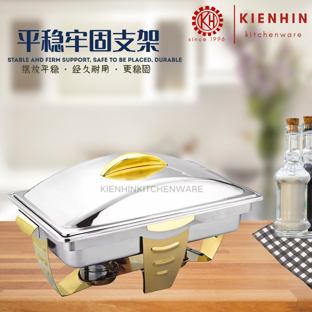 S/S RECTANGLE CHAFING DISH / BUFFET CONTAINER WITH HOLDER | 不锈钢镀金方形餐炉 (GOLD)