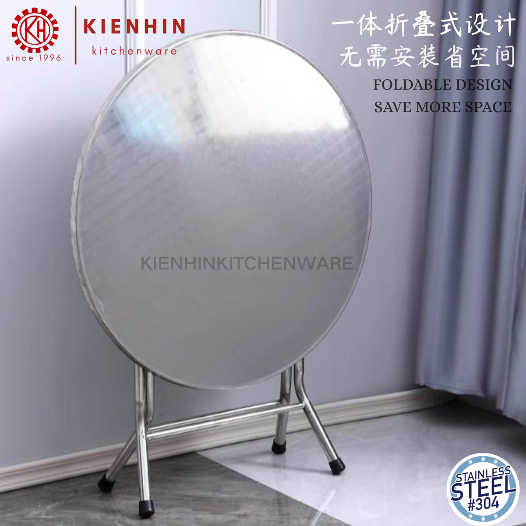 #304 S/S ROUND FOLDING TABLE WITH ROUND TUBE LEG (PLAIN DESIGN) <100*76CM> | 圆形老式圆脚桌 (简约桌面)