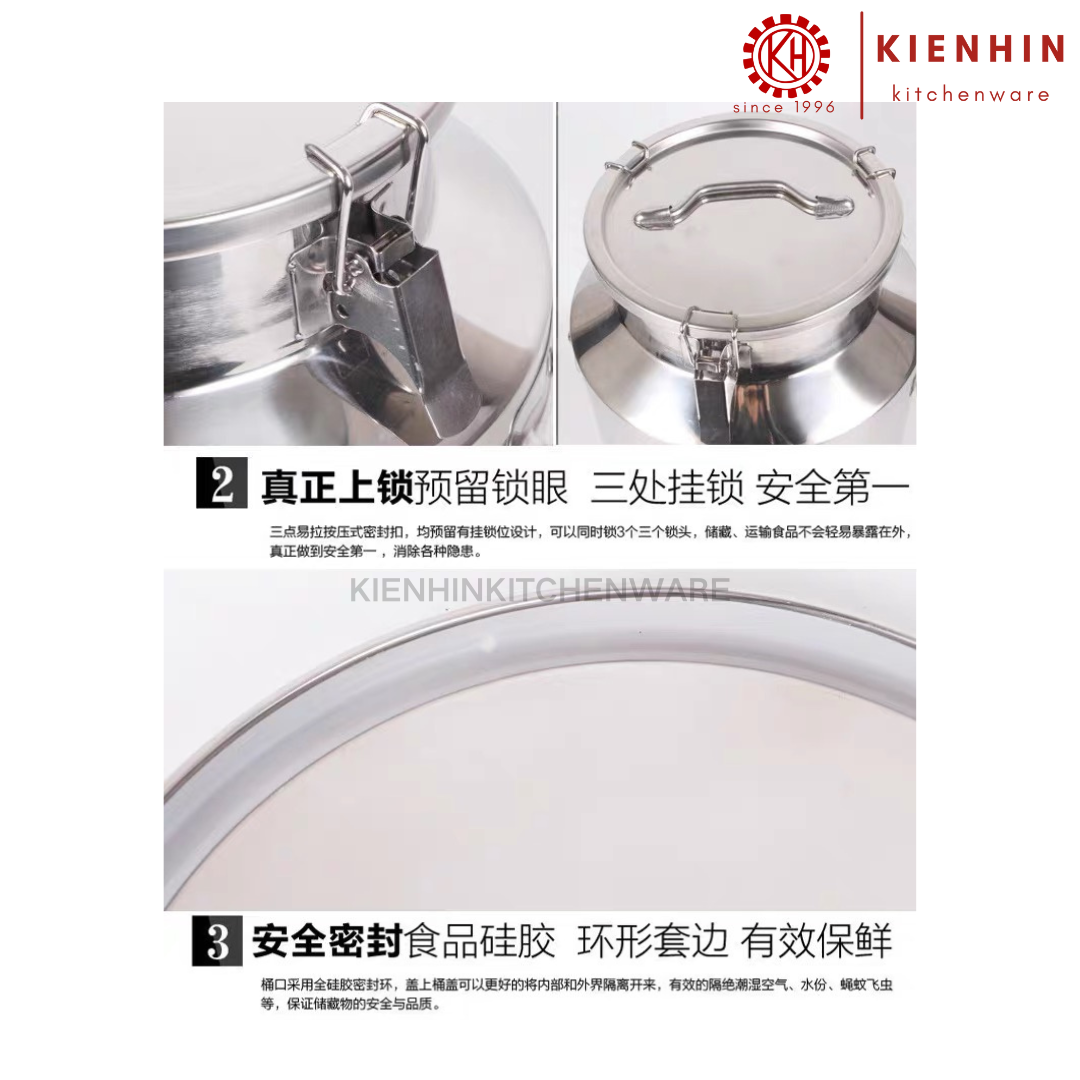 THICKENED S/S AIRTIGHT BARREL CANISTER PAIL / MILK CONTAINER | TONG BEKAS SUSU | 加厚白钢牛奶桶 < 21L >