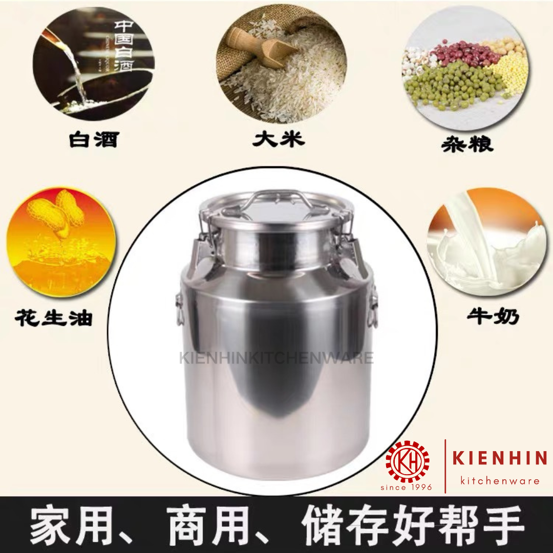 THICKENED S/S AIRTIGHT BARREL CANISTER PAIL / MILK CONTAINER | TONG BEKAS SUSU | 加厚白钢牛奶桶 < 21L >