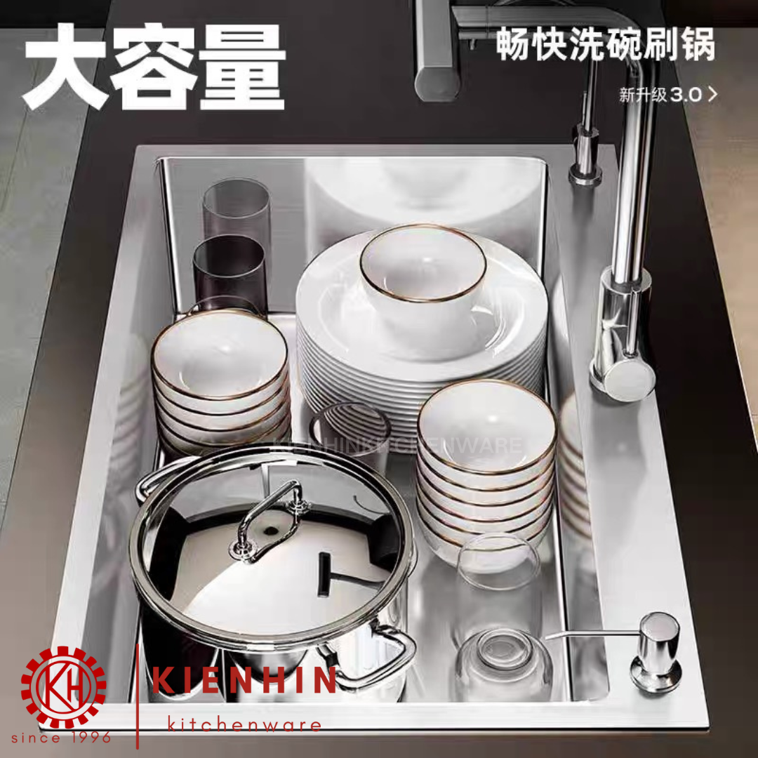 #304 S/S SINGLE COLUMN SINK WITH FULL SET ACCESSORIES | 满配厨房多功能水槽 (单槽)