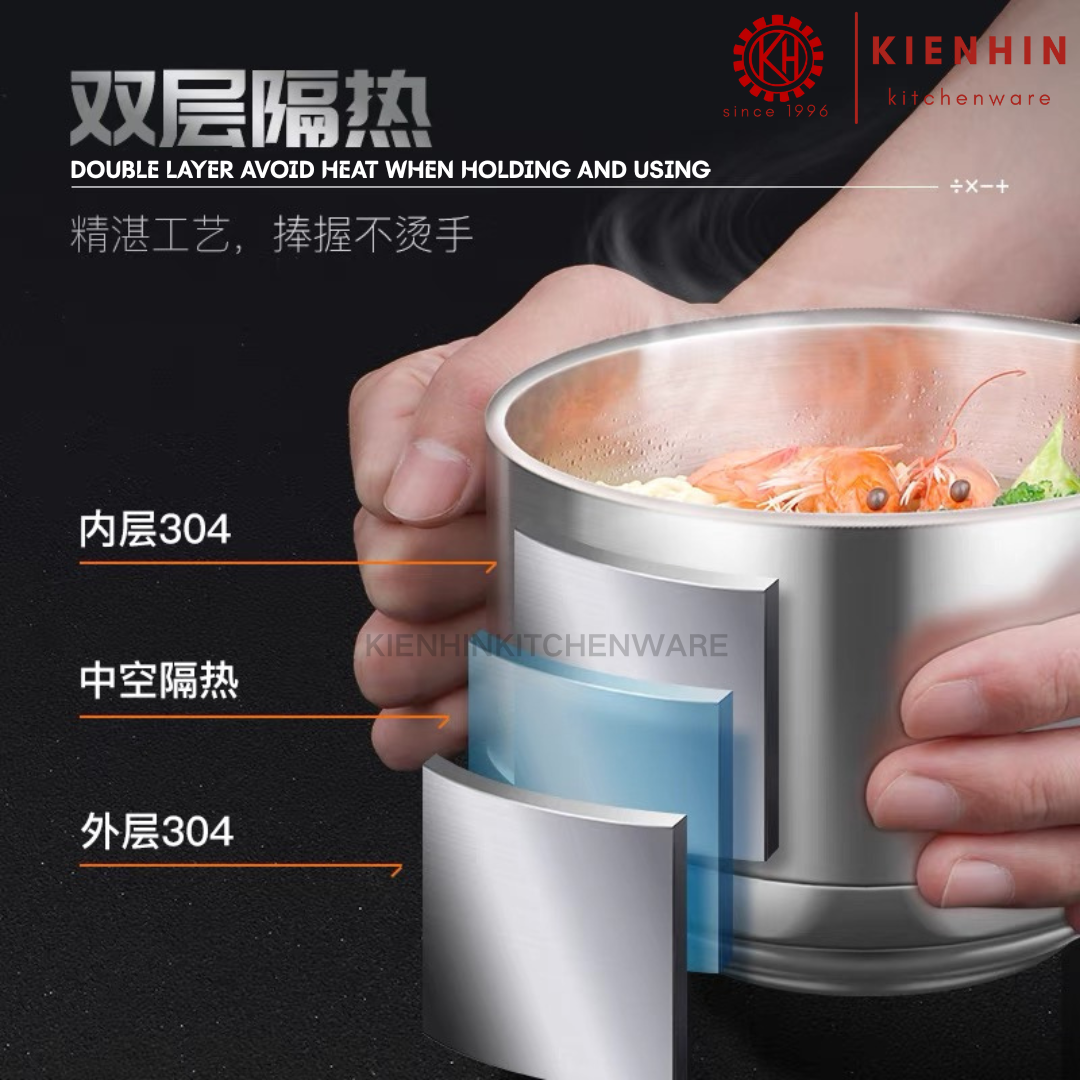 #304 S/S DOUBLE LAYER NOODLES BOWL \ HANDLED BOWL | #304不锈钢双层中空隔热泡面碗 < 1.8L >