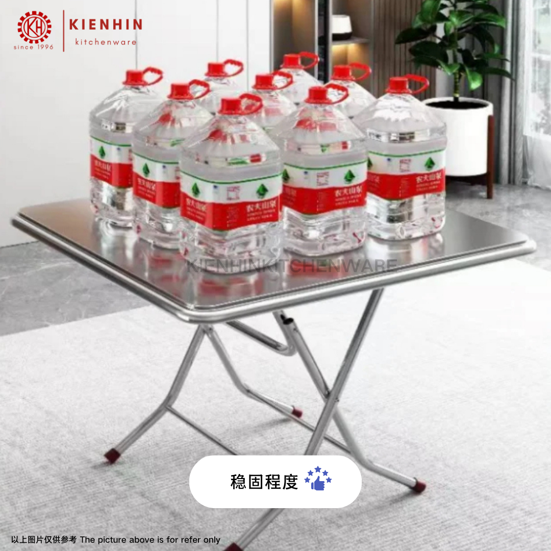 #304 S/S SQUARE FOLDING TABLE WITH ROUND TUBE LEG (COINS DESIGN) <90*90*76CM> | 方形老式圆脚桌 (五福铜钱桌面图案设计)