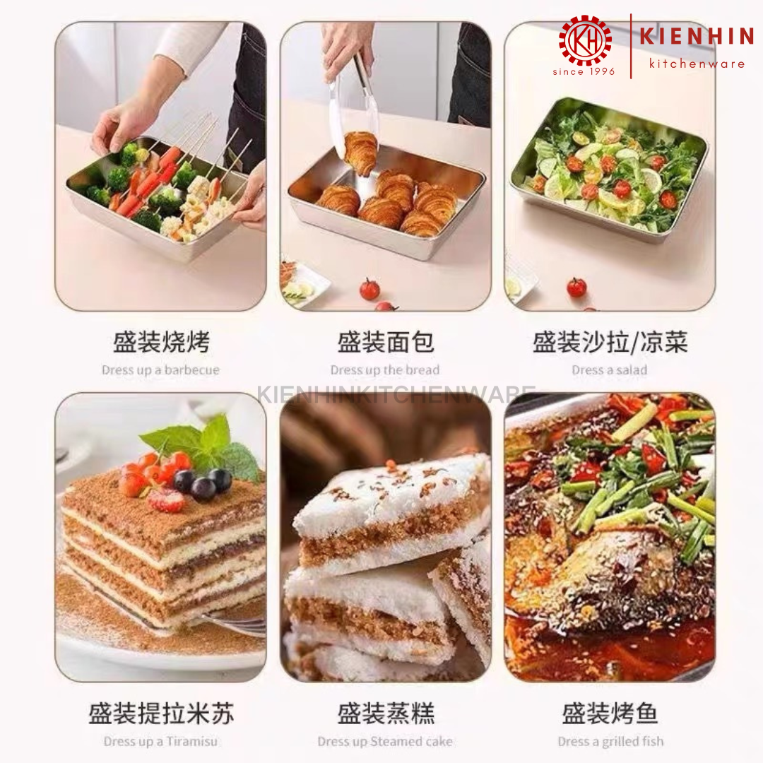 STAINLESS STEEL MULTIPURPOSE DEEP FOOD TRAY | DULANG MAKANAN KELULI | 白钢多功能方盘 (深方盘)