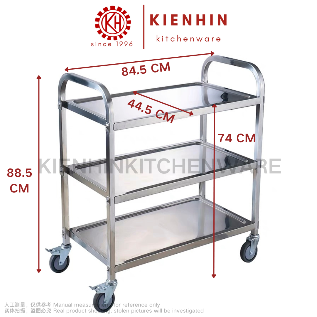 SS 3 LAYERS SQUARE TUBE DINING CART 三层白钢长方形方管餐车