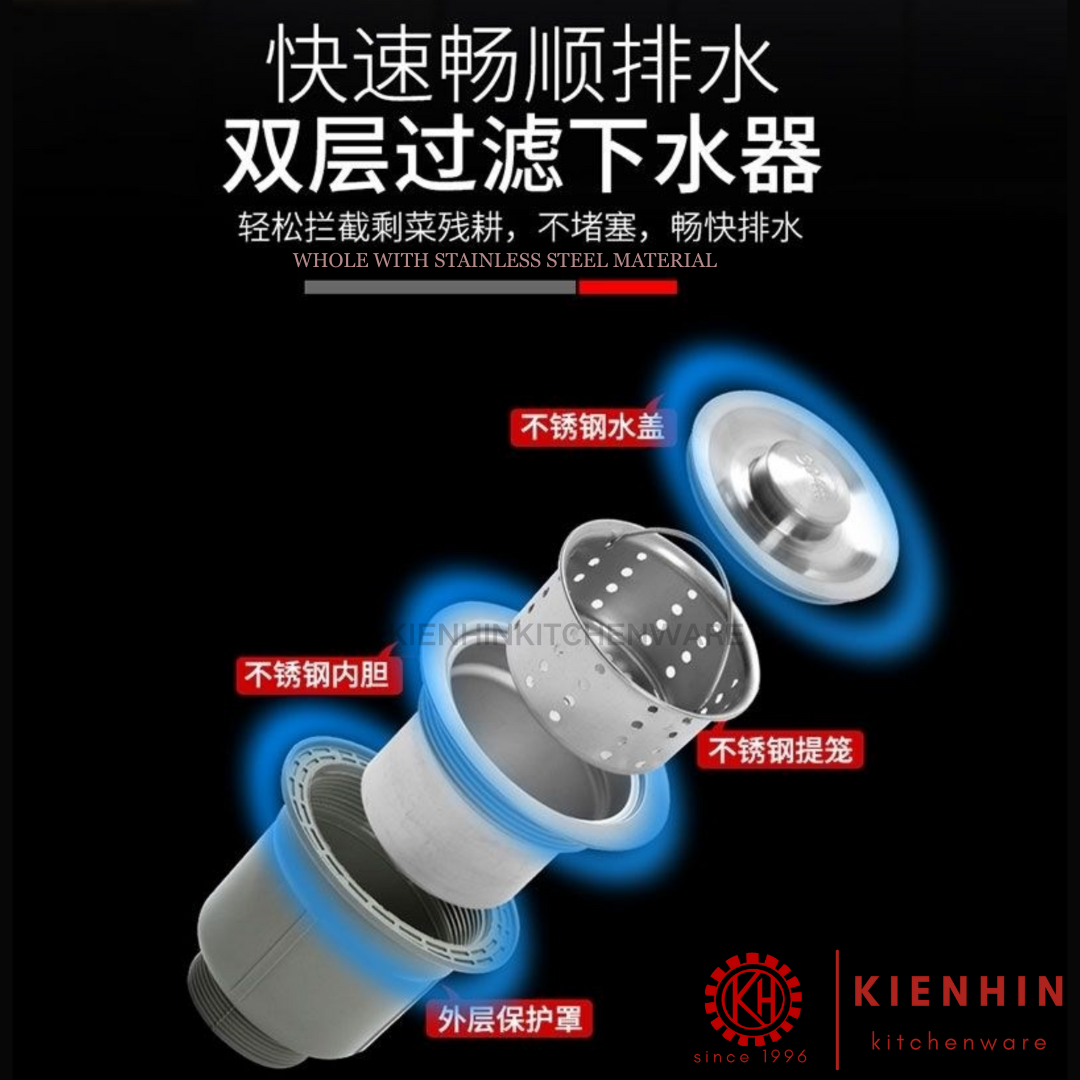 #304 S/S SINGLE COLUMN SINK WITH FULL SET ACCESSORIES | 满配厨房多功能水槽 (单槽)