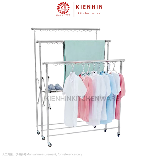 三杆伸缩落地衣架 S/S ADJUSTABLE FOLDABLE+EXTENDED THREE PILE CLOTH RACK