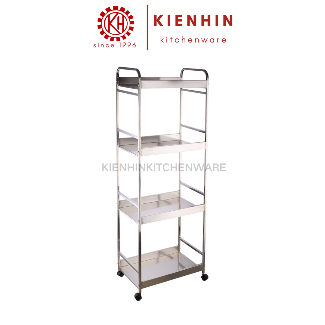 S/S MULTIPURPOSE ROLLER RACK 4 LAYER | TROLLEY RACK | 4 TINGKAT TROLI RAK BERODA | 有轮4层白钢置物架 | 推车置物架