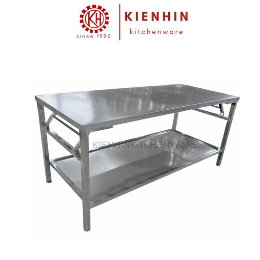 S/S 2LAYER ADJUSTABLE SPRING LEG LONG WORKING TABLE (SAND TEXTURE) <180*80*82CM> | 可调节双层弹簧脚工作台 (细沙纹)