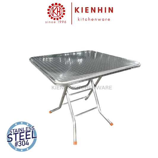 #304 S/S SQUARE FOLDING TABLE WITH ROUND TUBE LEG (COINS DESIGN) <90*90*76CM> | 方形老式圆脚桌 (五福铜钱桌面图案设计)