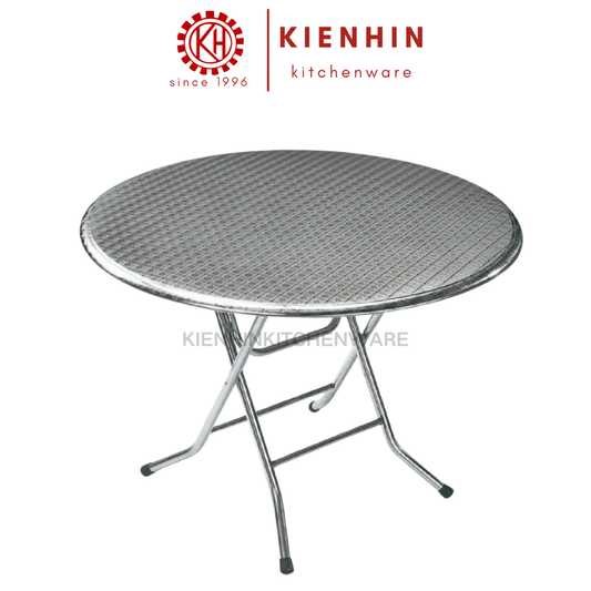 S/S ROUND FOLDING TABLE WITH ROUND TUBE LEG (PATTERN DESIGN) <100*76CM> | 圆形老式圆脚桌 (花纹桌面)