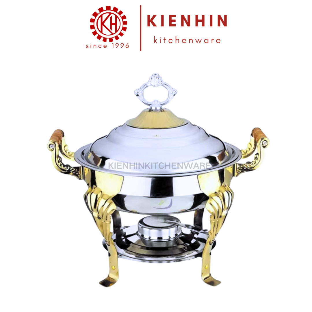 S/S ROUND CHAFING DISH / BUFFET ROUND CONTAINER WITH HIGH-LEG HOLDER | 不锈钢镀金圆形虎脚餐炉 (GOLD)