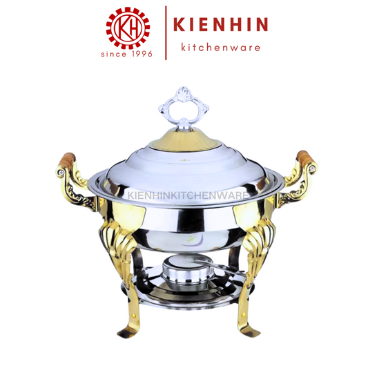 S/S ROUND CHAFING DISH / BUFFET ROUND CONTAINER WITH HIGH-LEG HOLDER | 不锈钢镀金圆形虎脚餐炉 (GOLD)