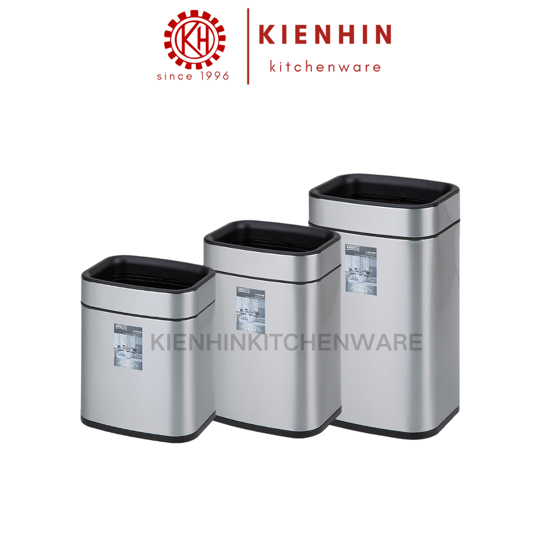 Open Top Dustbin with Removable Inner Basket Square Small Stainless Steel (7L/9L/12L) | 白钢直筒无盖垃圾桶 (内篮可拆卸）