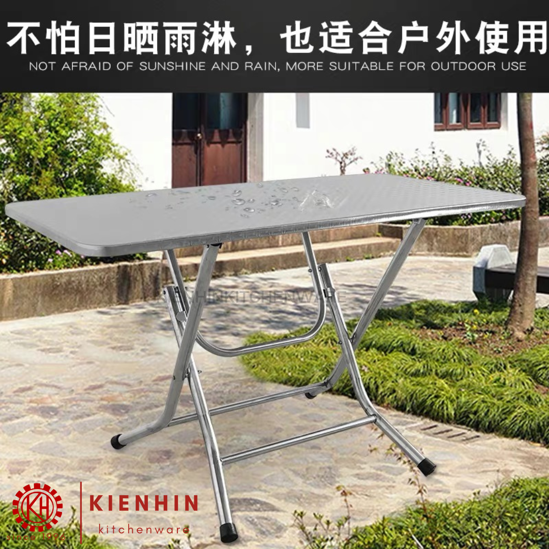 S/S LONG FOLDING TABLE WITH ROUND TUBE LEG (CHINESE KNOT DESIGN) <120*70*76CM> | 长形老式圆脚桌 (中国结桌面花纹)