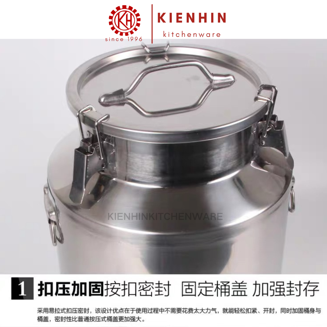 THICKENED S/S AIRTIGHT BARREL CANISTER PAIL / MILK CONTAINER | TONG BEKAS SUSU | 加厚白钢牛奶桶 < 21L >