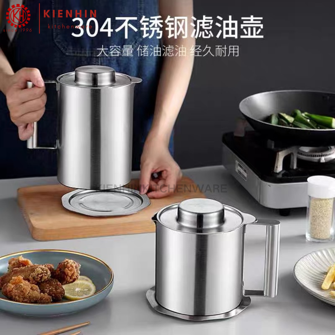 #304 S/S OIL FILTER DISPENSER POT | OIL STRAINER CONTAINER | #304 白钢滤油壶 <1.3L / 1.8L>