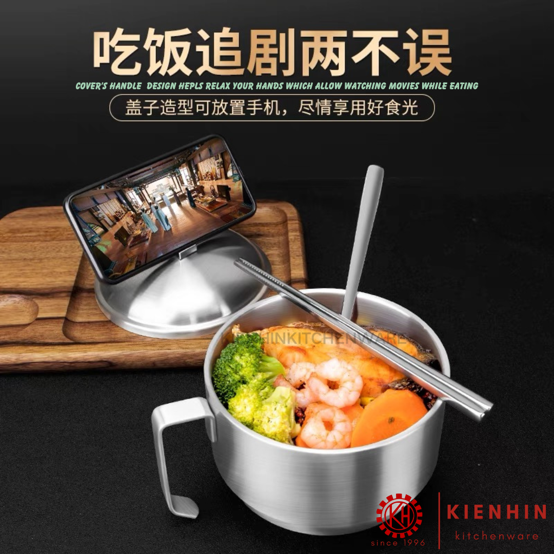 #304 S/S DOUBLE LAYER NOODLES BOWL \ HANDLED BOWL | #304不锈钢双层中空隔热泡面碗 < 1.8L >