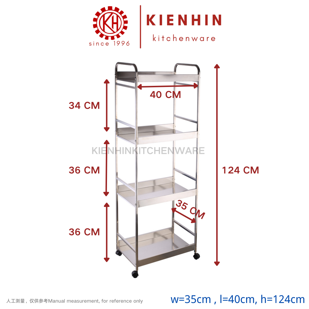 S/S MULTIPURPOSE ROLLER RACK 4 LAYER | TROLLEY RACK | 4 TINGKAT TROLI RAK BERODA | 有轮4层白钢置物架 | 推车置物架