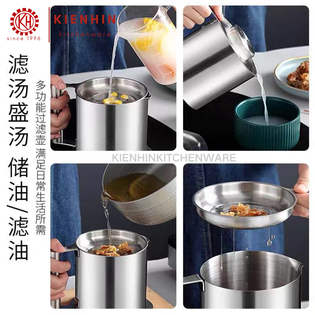 #304 S/S OIL FILTER DISPENSER POT | OIL STRAINER CONTAINER | #304 白钢滤油壶 <1.3L / 1.8L>