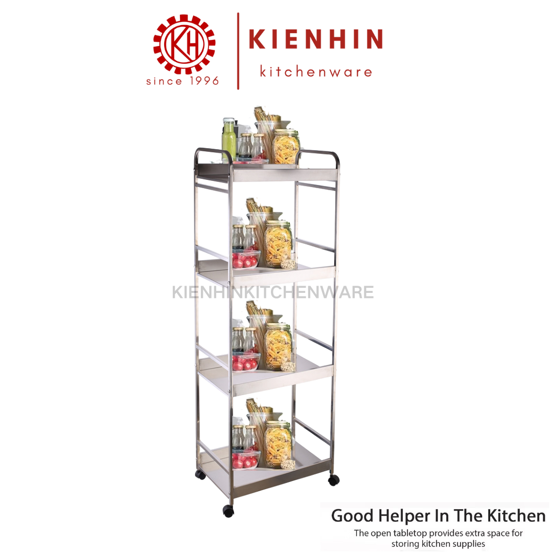 S/S MULTIPURPOSE ROLLER RACK 4 LAYER | TROLLEY RACK | 4 TINGKAT TROLI RAK BERODA | 有轮4层白钢置物架 | 推车置物架